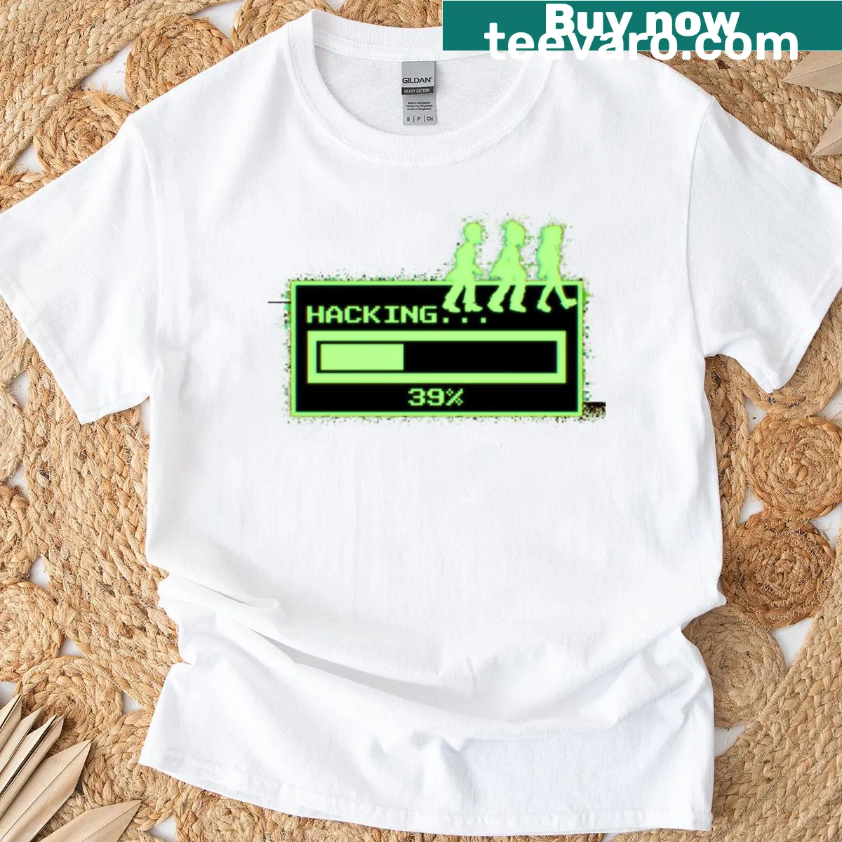 T-shirt featuring edgy hacking-themed typography. — on a men's t-shirt