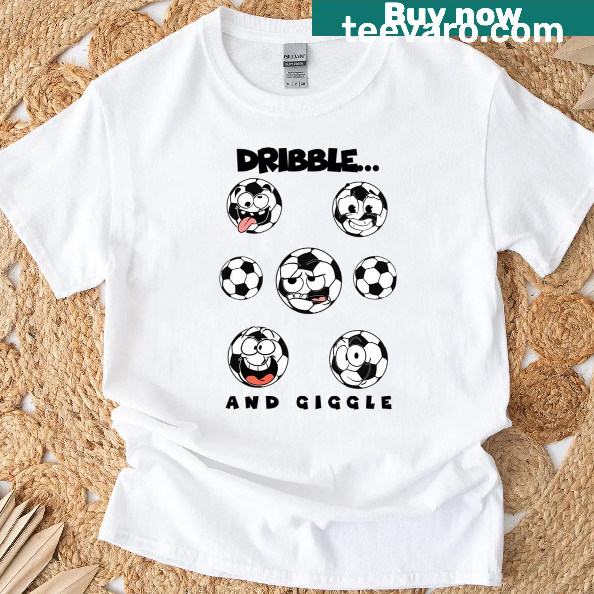 Cartoon T-shirt featuring a character dribbling a soccer ball — on a men's t-shirt