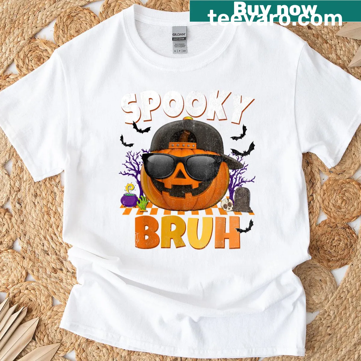 Playful cartoon jack-o-lantern Halloween t-shirt for boys — on a men's t-shirt