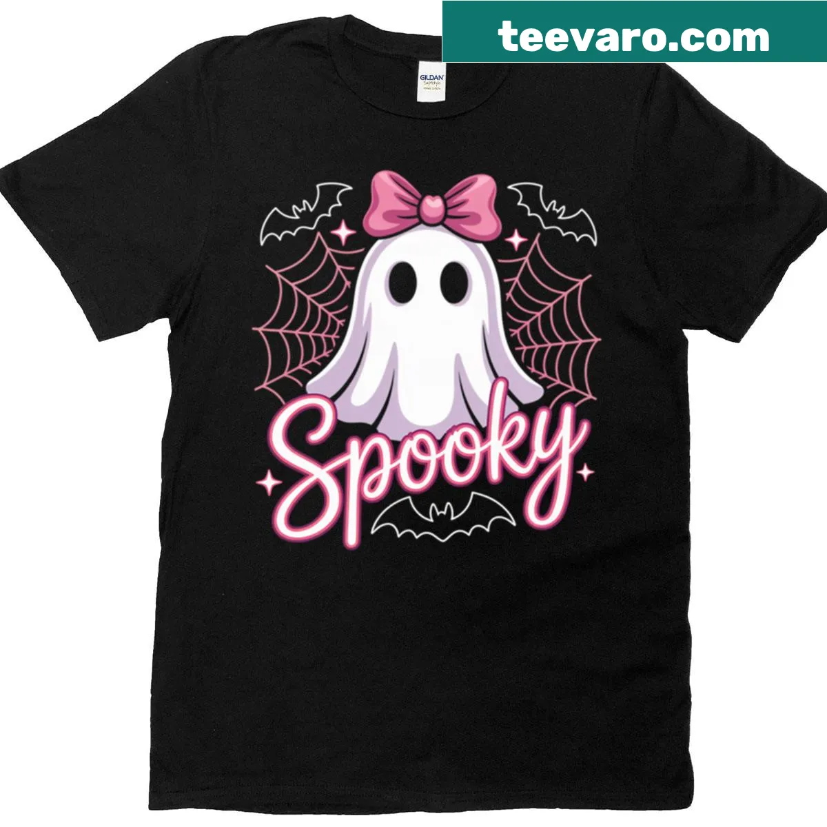 Adorable cartoon ghost t-shirt with playful Halloween design — on a men's t-shirt