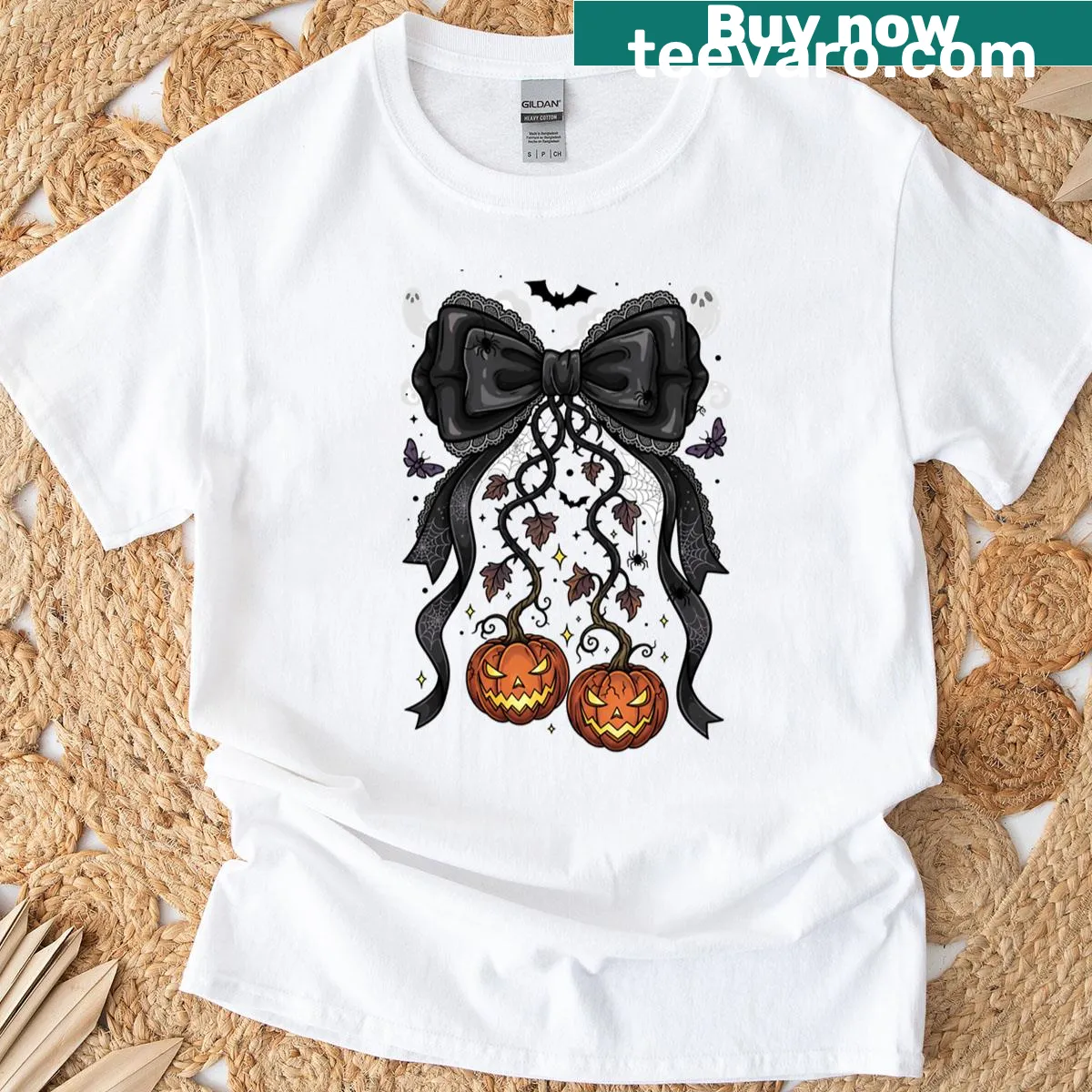 Illustration of jack-o-lanterns with gothic lace elements on a t-shirt — on a men's t-shirt