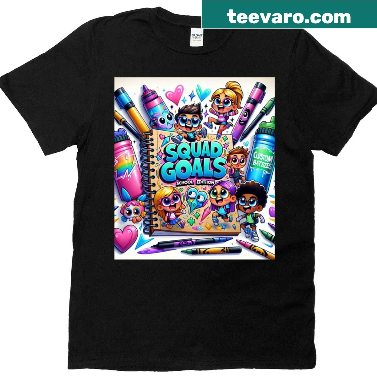 Playful t-shirt featuring the phrase 'Squad Goals' in bold typography — on a men's t-shirt