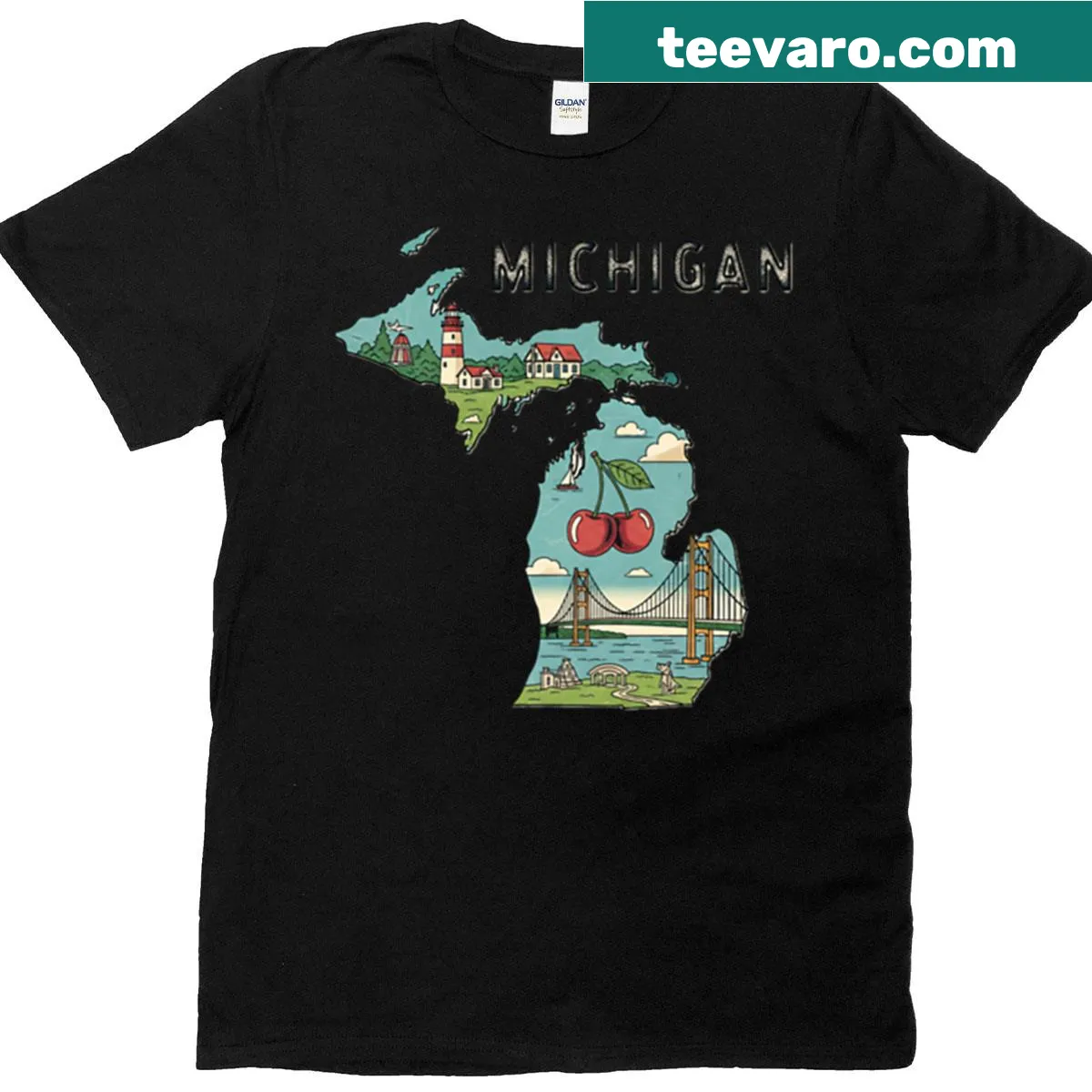 Michigan outline graphic on a proud t-shirt — on a men's t-shirt