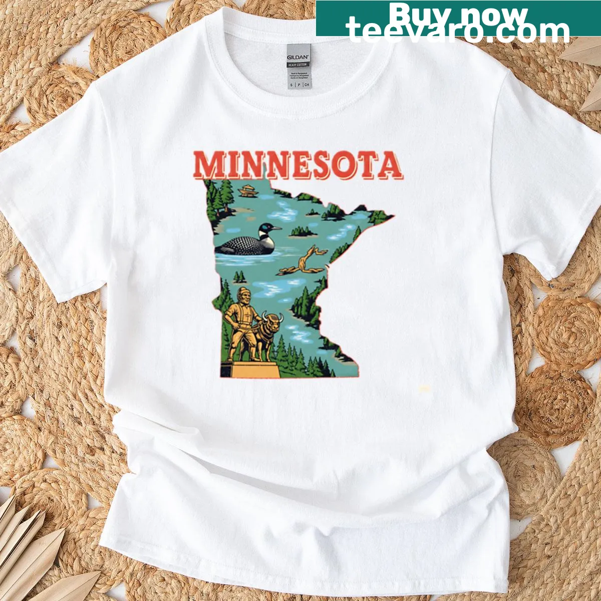 Artistic Minnesota map design on a T-shirt — on a men's t-shirt