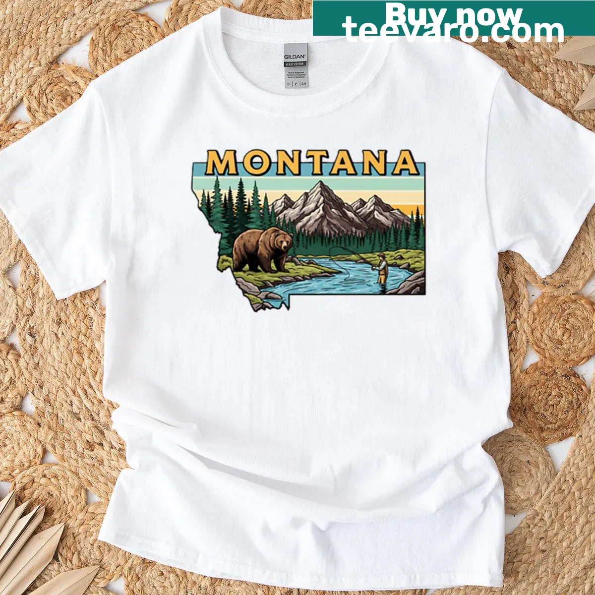 Illustrated design of the State of Montana on a T-shirt — on a men's t-shirt