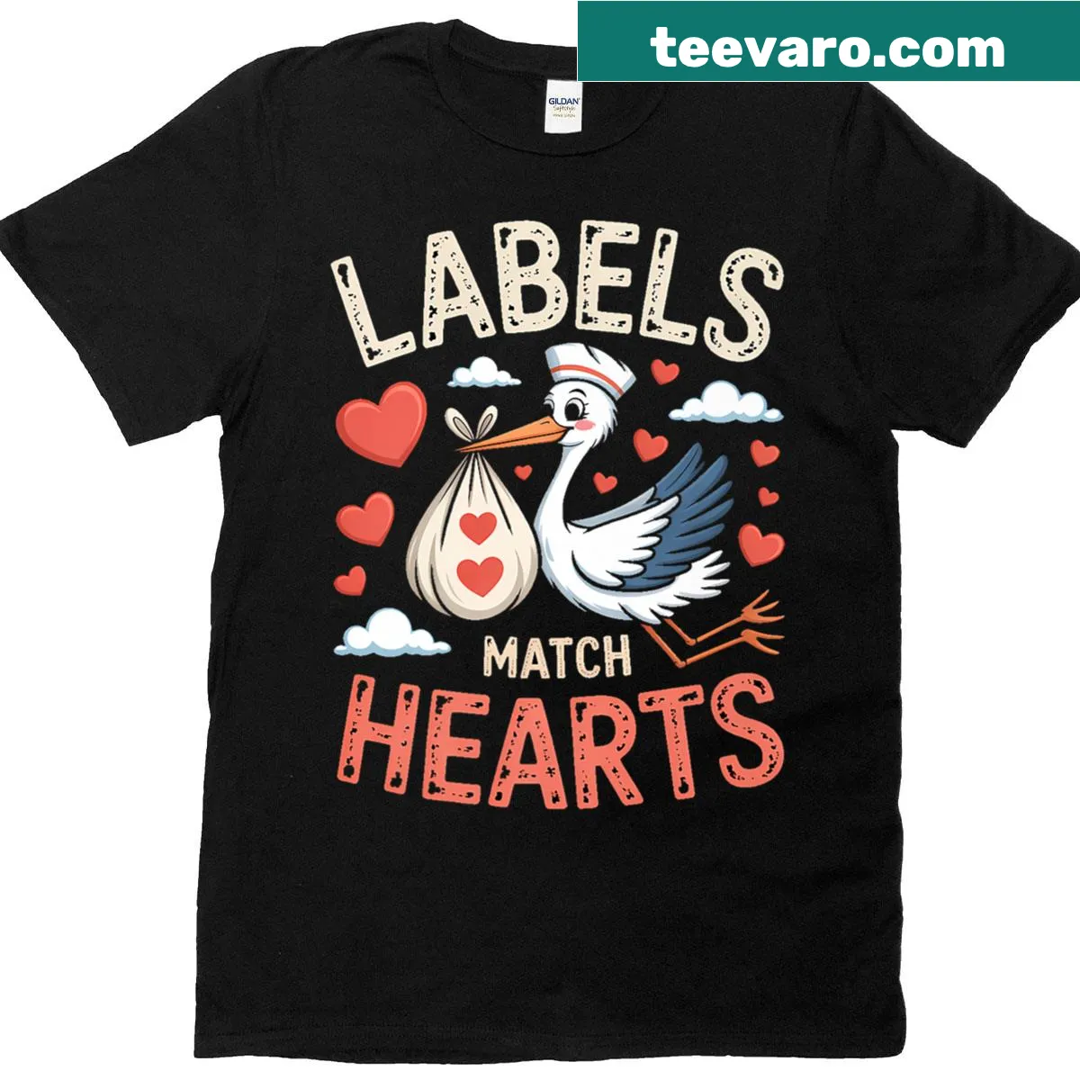 Cartoon stork and infant graphic on a humorous nurse t-shirt — on a men's t-shirt