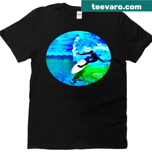 Photoart backprint of ocean waves on a casual beach tee