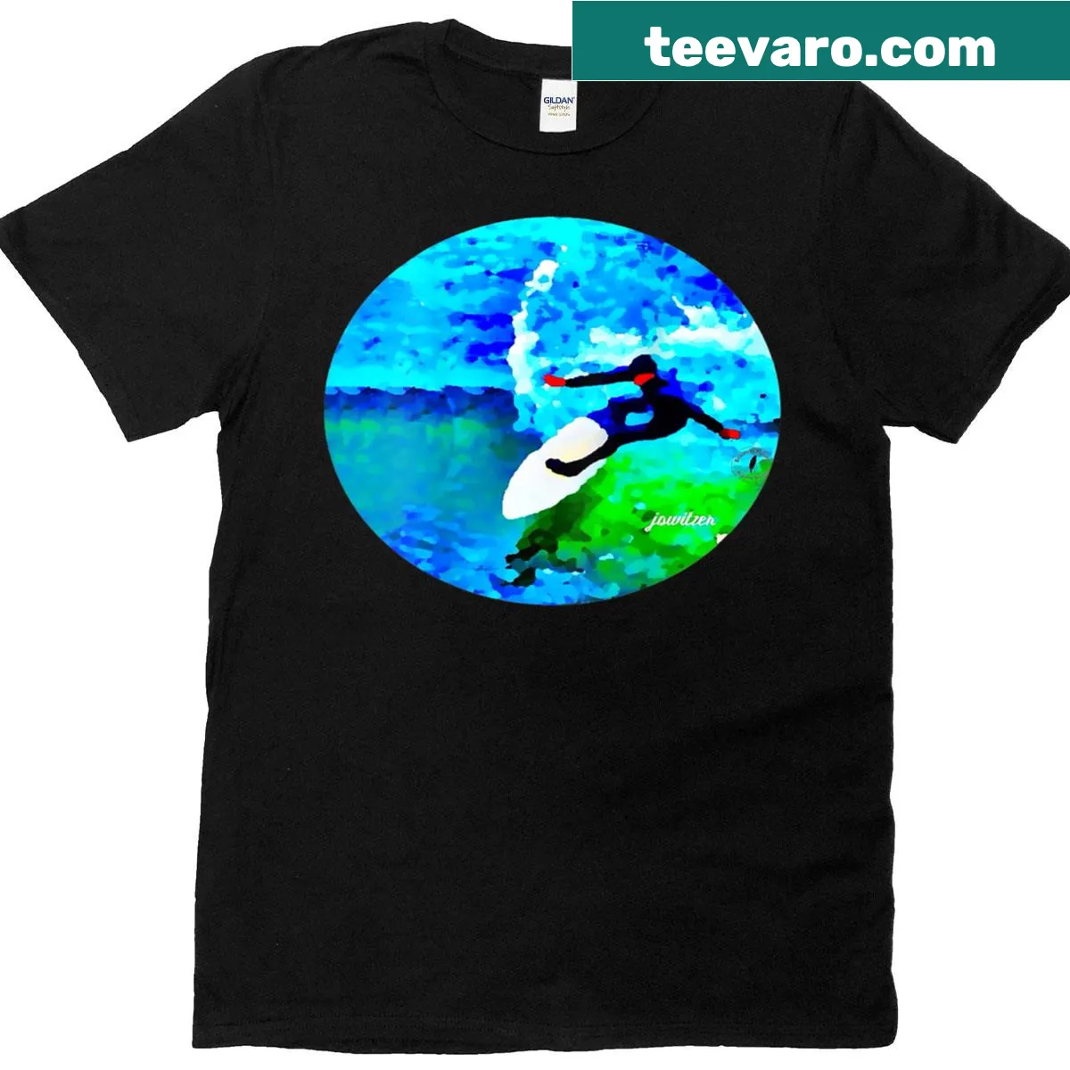 Photoart backprint of ocean waves on a casual beach tee — on a men's t-shirt
