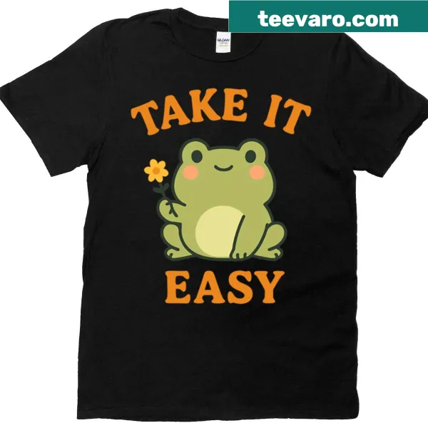 Cute frog illustration T-shirt holding a flower