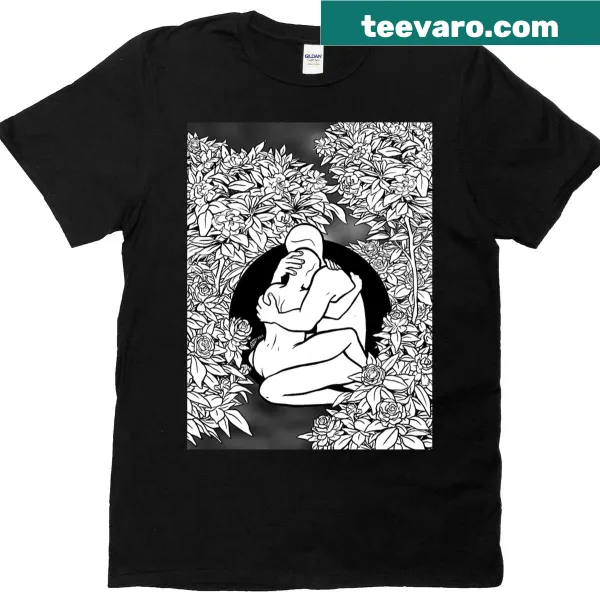 Floral illustration T-shirt featuring intricate blooming flowers