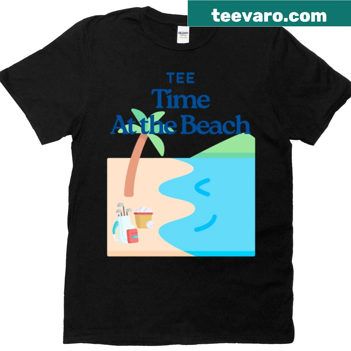 Fun t-shirt celebrating beach golfing with humorous graphics — on a men's t-shirt