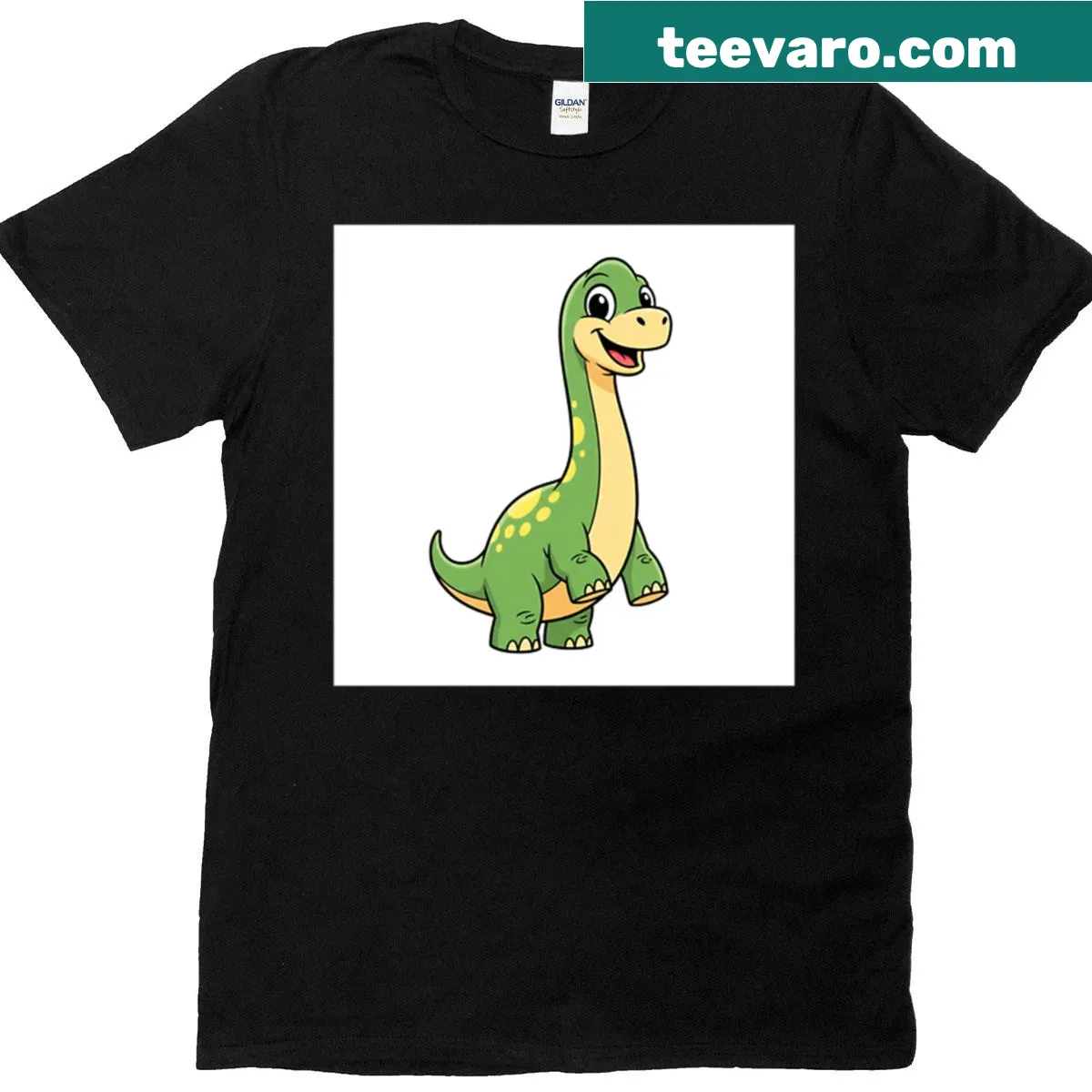 Playful cartoon brachiosaurus graphic t-shirt for kids — on a men's t-shirt