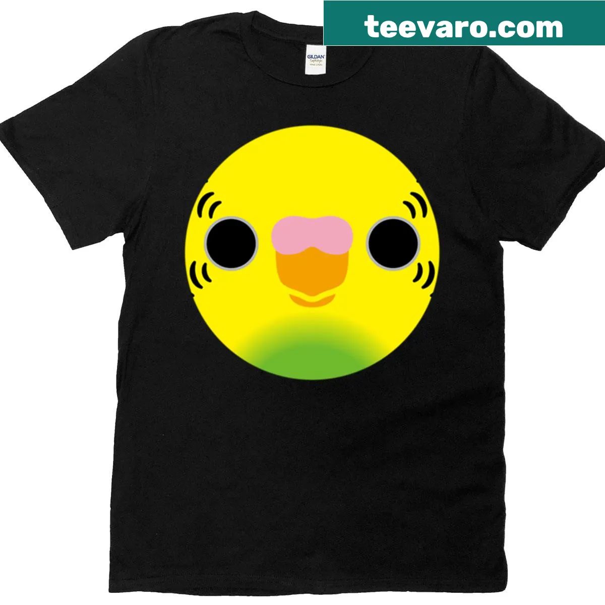Illustration of a recessive pied budgie on a t-shirt — on a men's t-shirt
