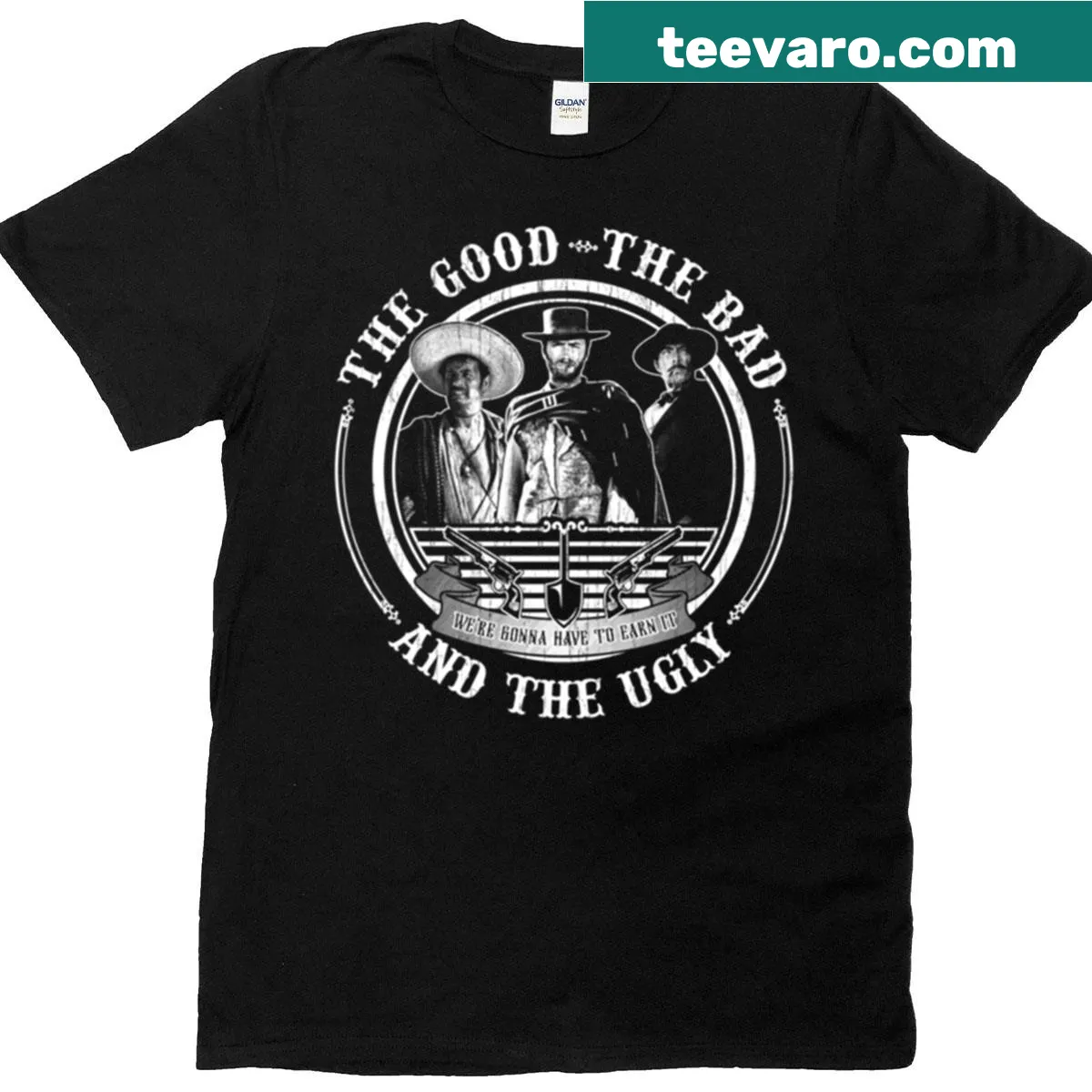 Vintage graphic t-shirt inspired by The Good, The Bad, The Ugly — on a men's t-shirt