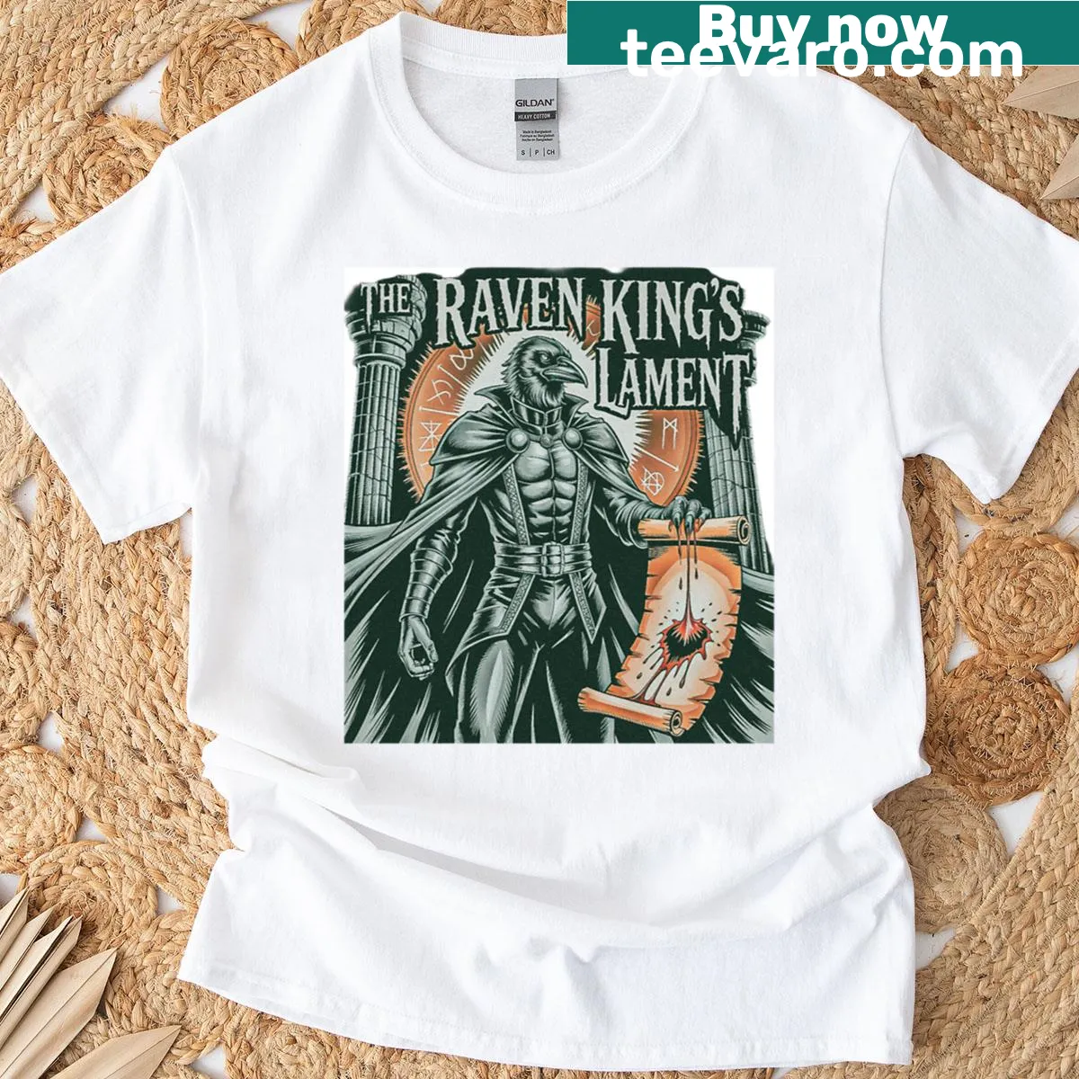 Gothic warrior illustration T-shirt inspired by ravens — on a men's t-shirt
