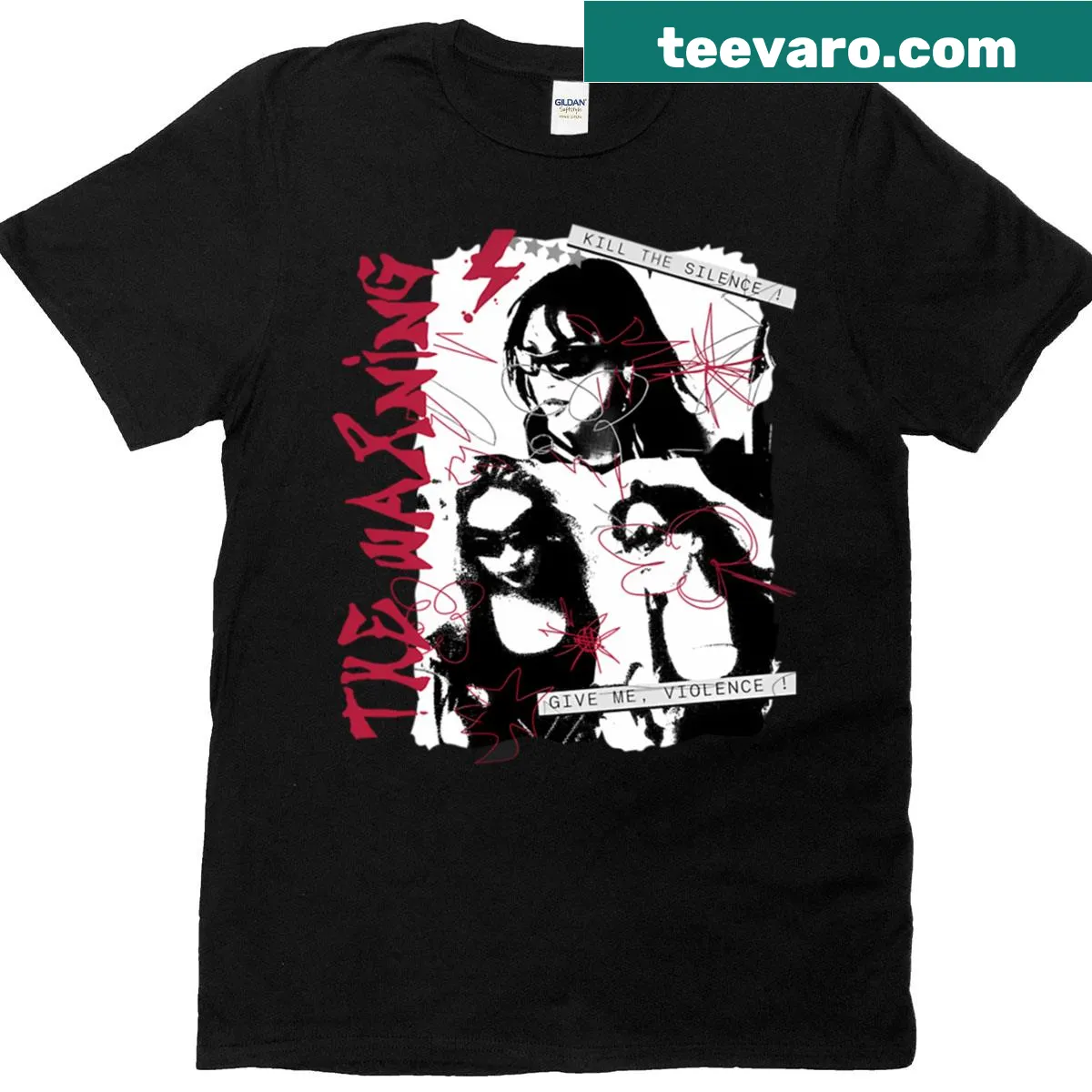 Punk rock T-shirt with The Warning Band graphic — on a men's t-shirt