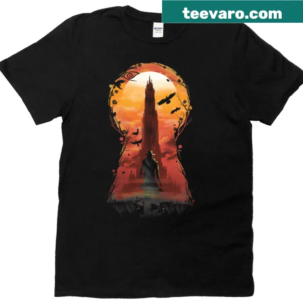 Illustrative T-shirt inspired by peering through a keyhole, evoking whimsy