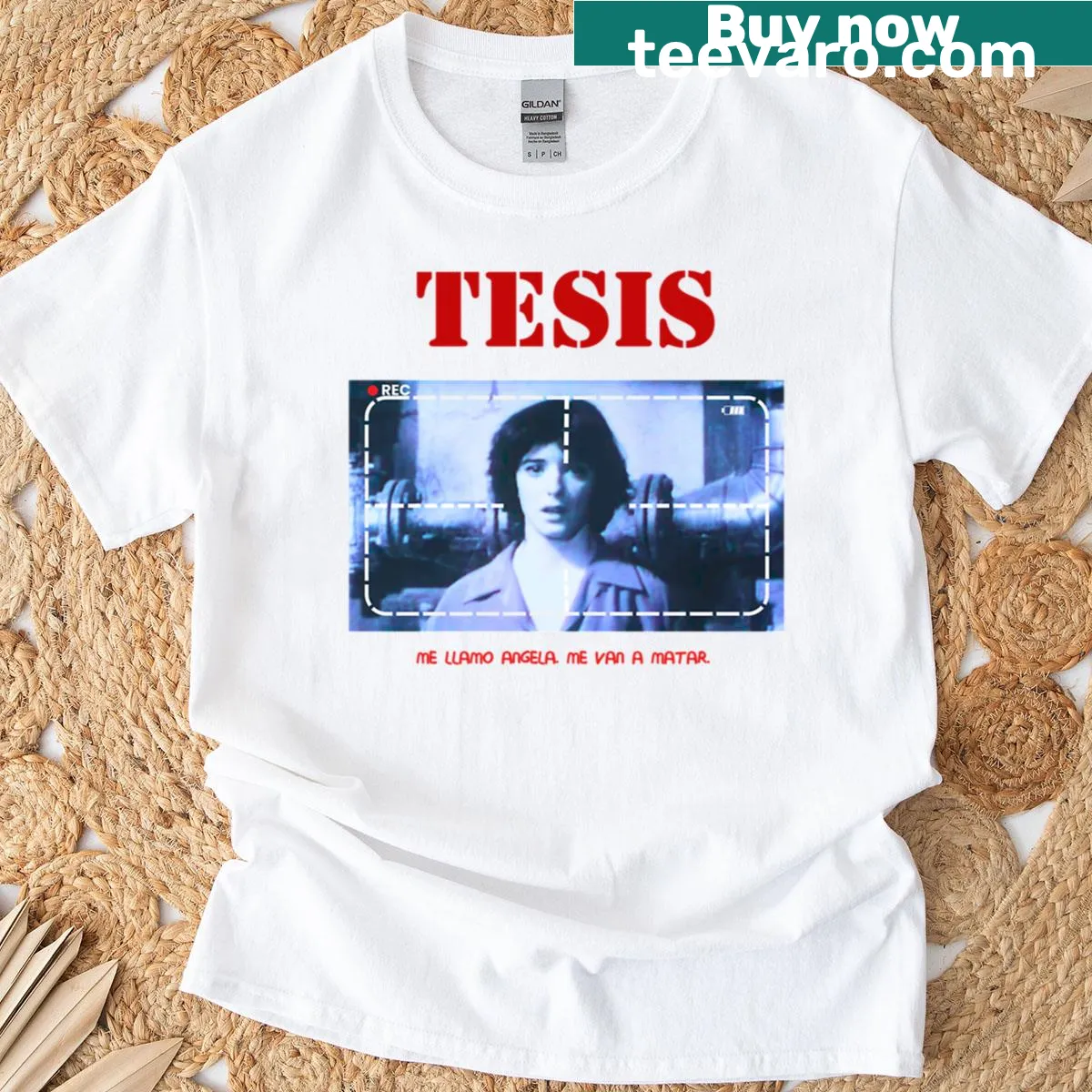 Art-inspired T-shirt referencing the film 'Thesis' by Alejandro Amenábar. — on a men's t-shirt