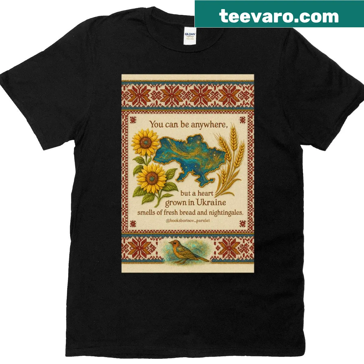 Playful T-shirt with humorous text about hearts and bread — on a men's t-shirt