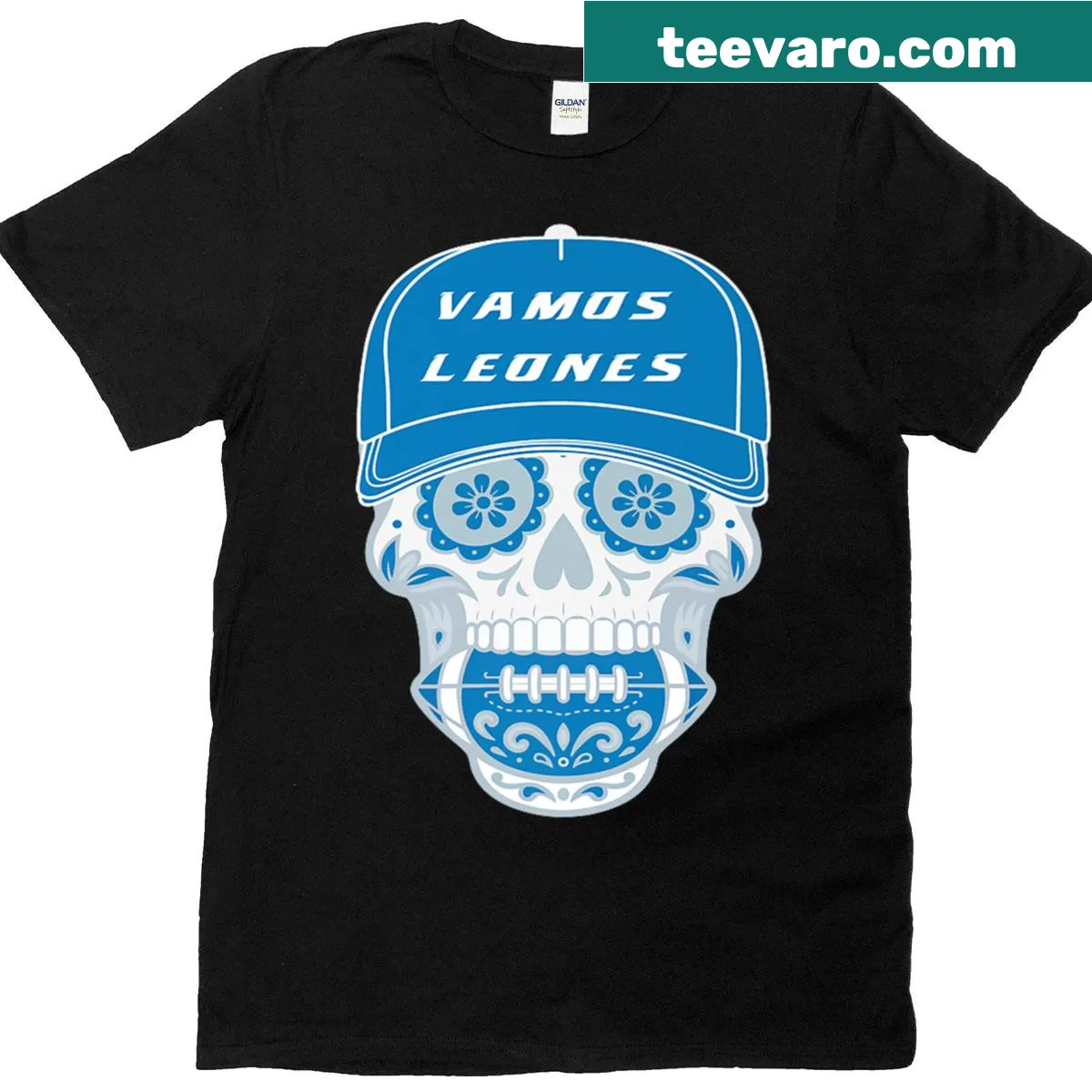 T-shirt featuring the phrase 'Vamos Leones' in bold typography. — on a men's t-shirt