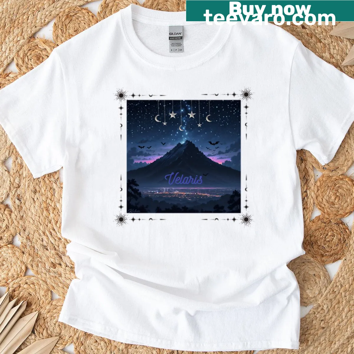 Illustration of Velaris City of Starlight on a T-shirt — on a men's t-shirt
