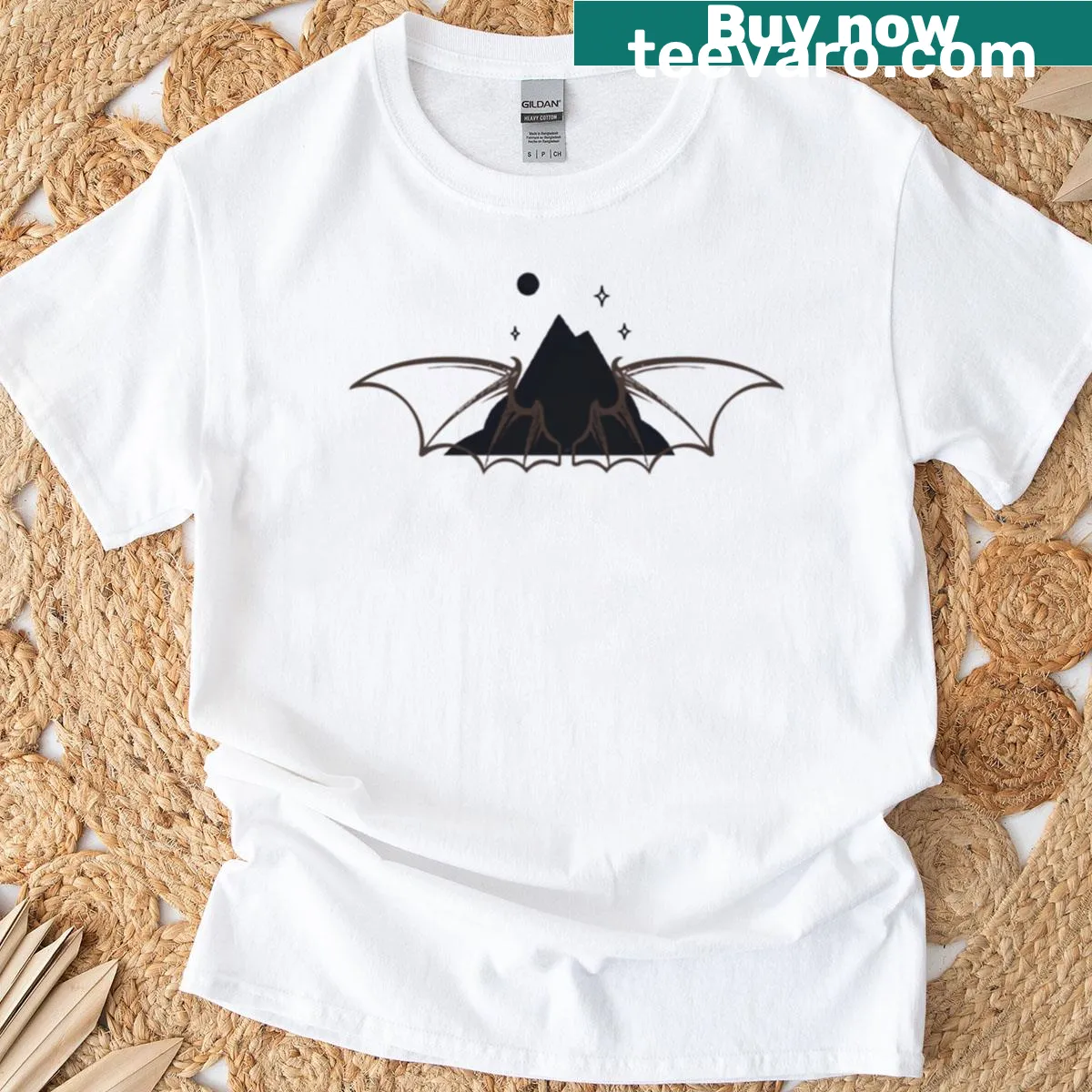 T-shirt with an illustration of Rhysand's bat wings from a fantasy series — on a men's t-shirt