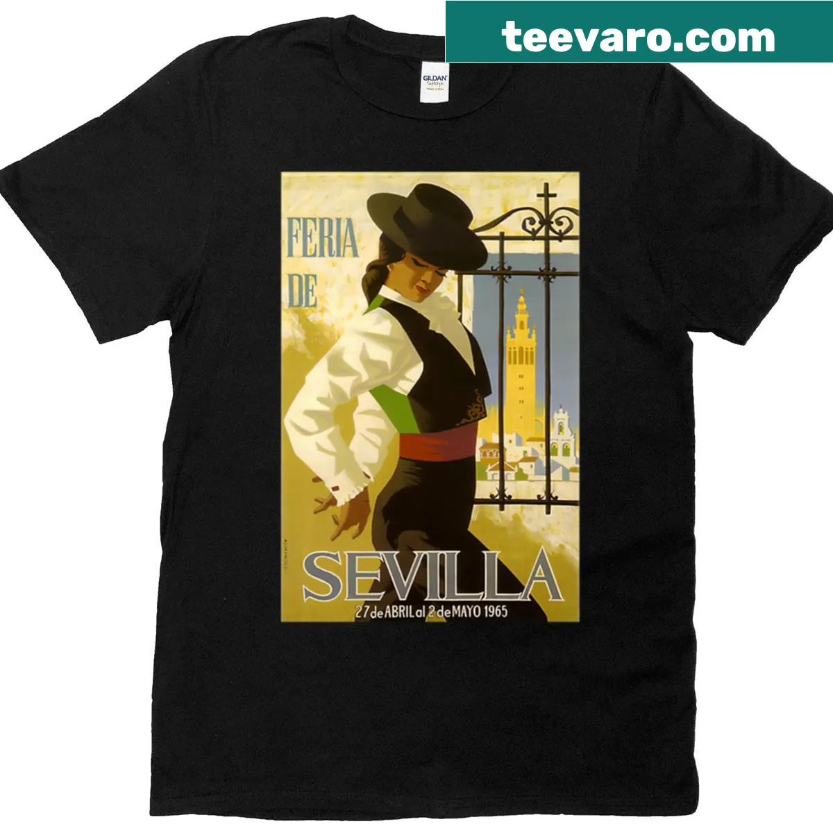 Vintage-style T-shirt inspired by Seville April Fair — on a men's t-shirt