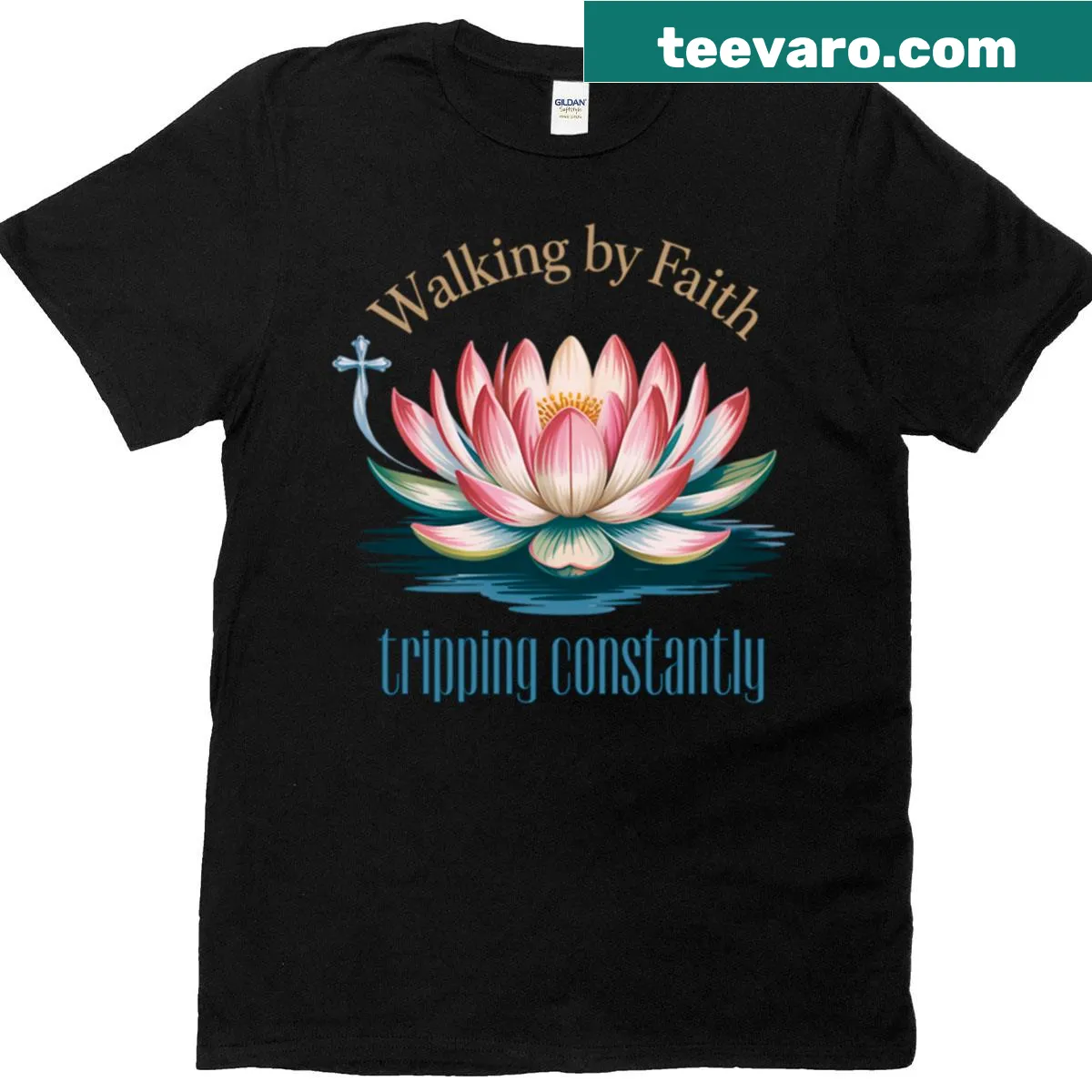 Minimalist Christian typography design on faith t-shirt — on a men's t-shirt