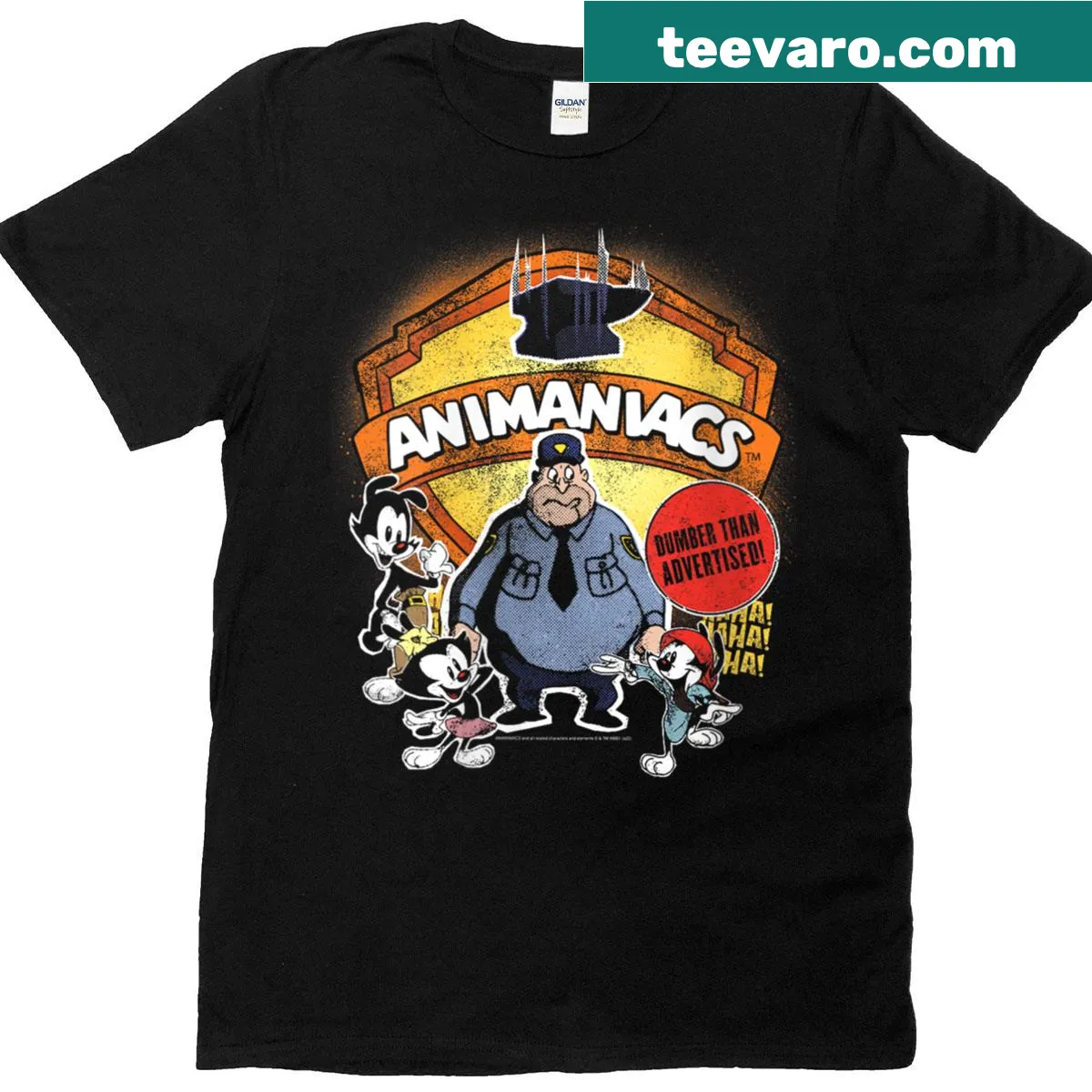 Animaniacs cartoon T-shirt with characters Yakko, Wakko, Dot, and Ralph — on a men's t-shirt