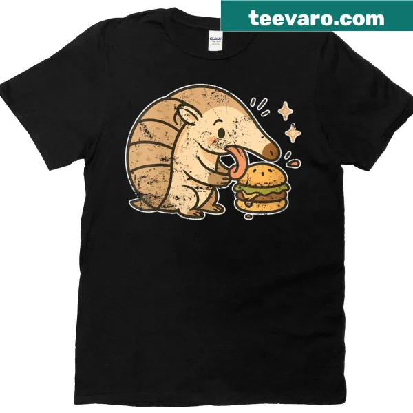 Cartoon T-shirt featuring an anteater with a burger and tongue