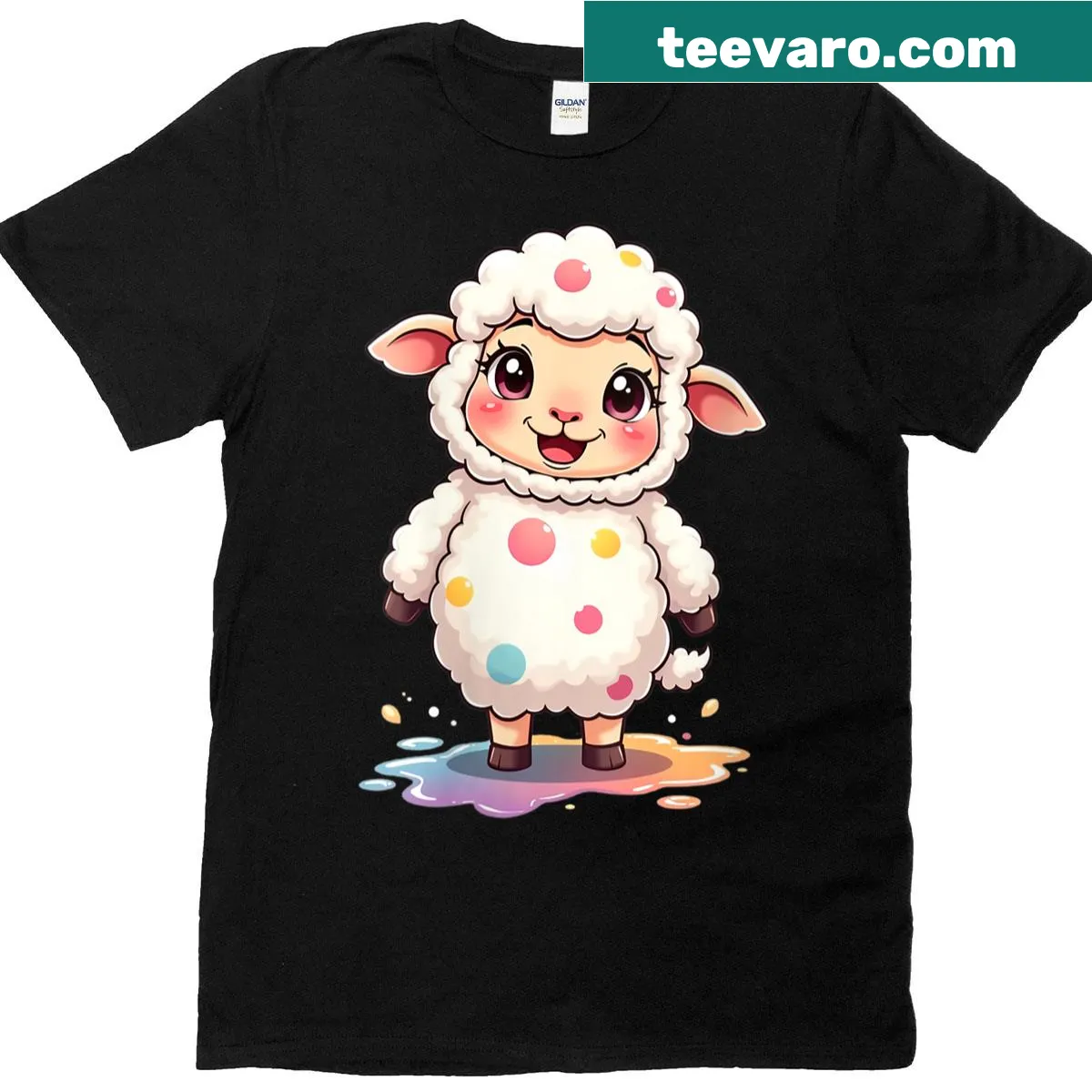 Cartoon illustration of a cute sheep on a kids' t-shirt — on a men's t-shirt