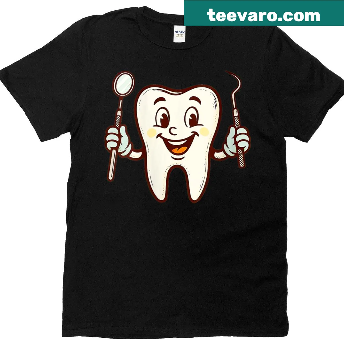 Cute cartoon tooth graphic on a women's dentist T-shirt — on a men's t-shirt