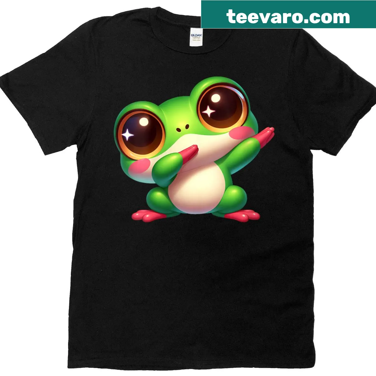 Cartoon frog mid-dab on a cute kawaii t-shirt — on a men's t-shirt