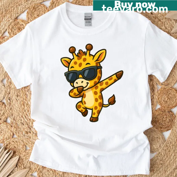 Dabbing giraffe cartoon graphic T-shirt