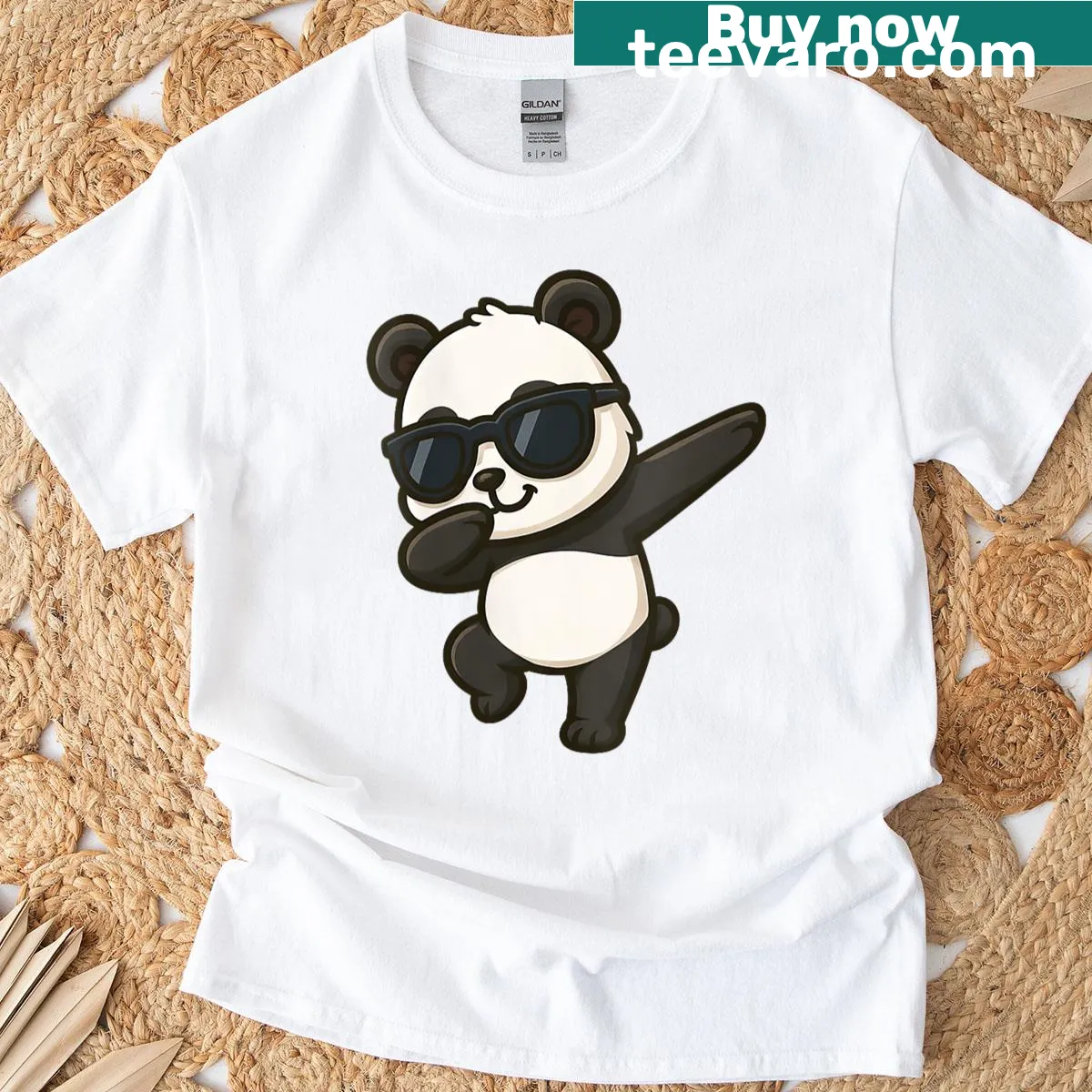 Cartoon panda dabbing with humorous text on a kids' t-shirt — on a men's t-shirt