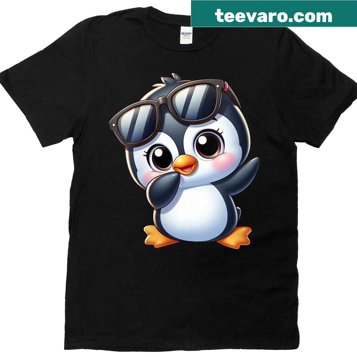 Cute cartoon penguin wearing sunglasses on a t-shirt — on a men's t-shirt