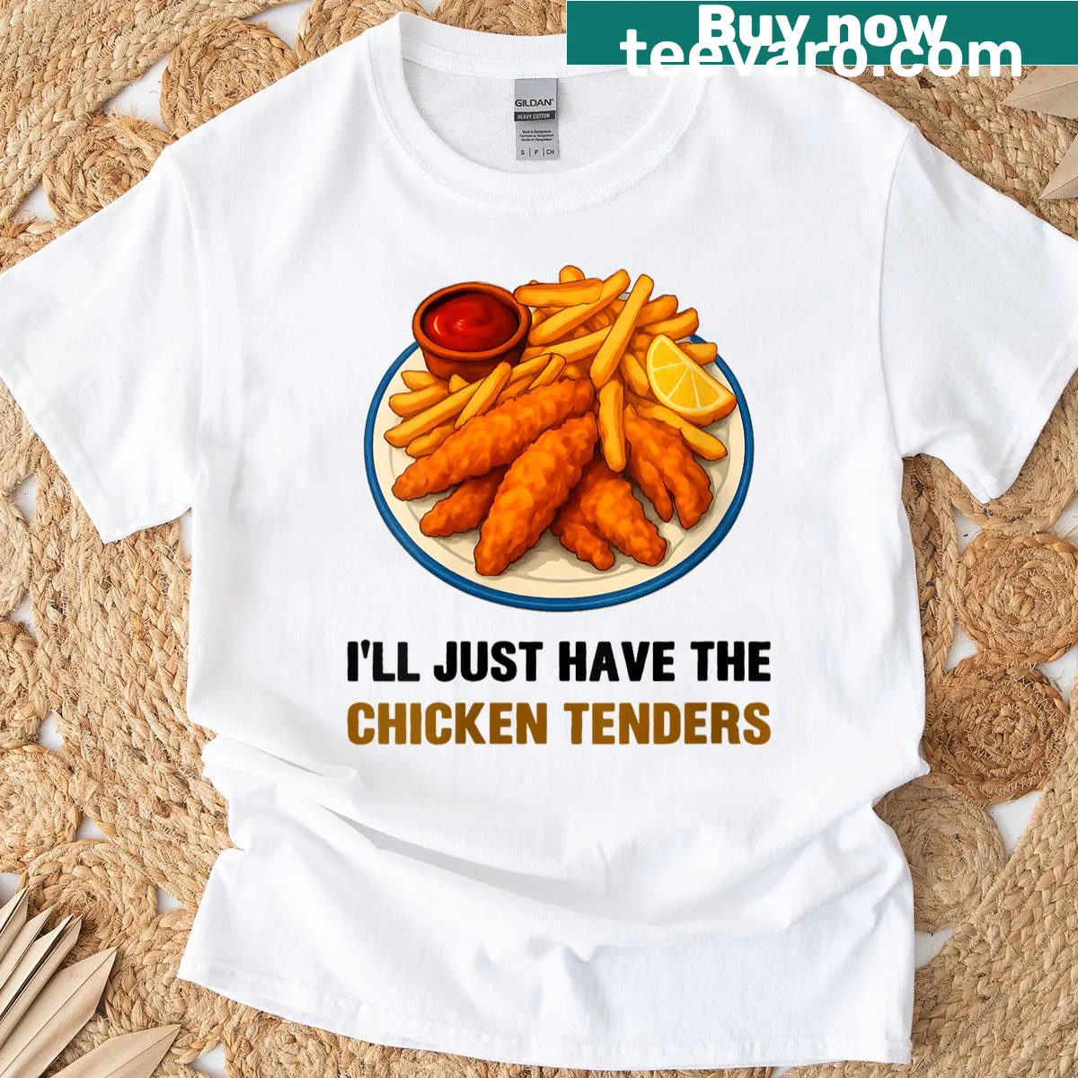 Funny chicken tenders quote design on a women's t-shirt — on a men's t-shirt