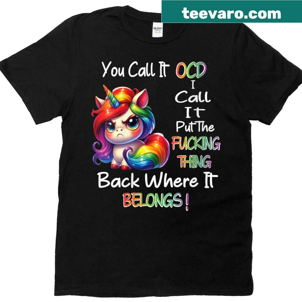 Humorous T-shirt with OCD-themed text — on a men's t-shirt