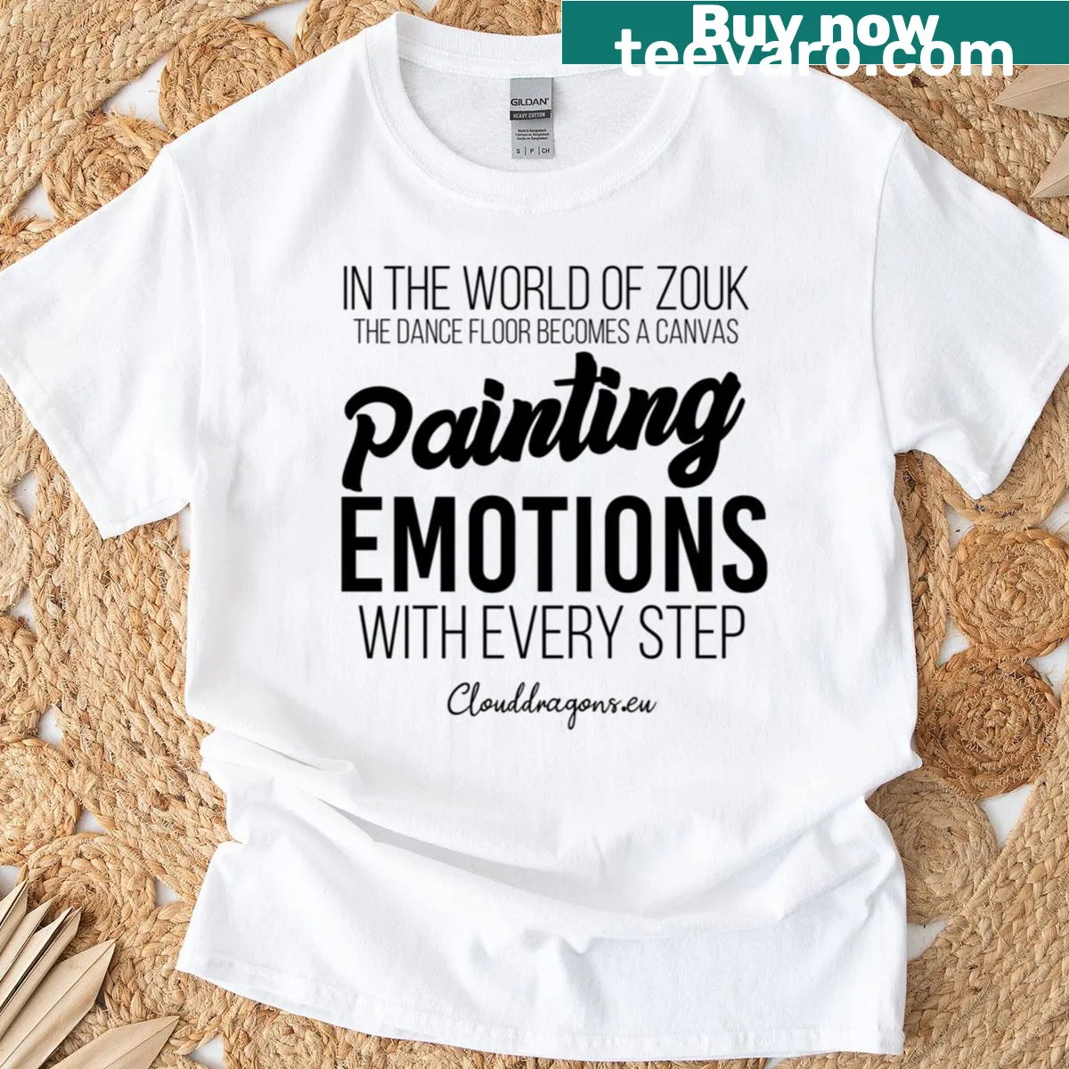 Minimalist Zouk clothing brand typography t-shirt — on a men's t-shirt