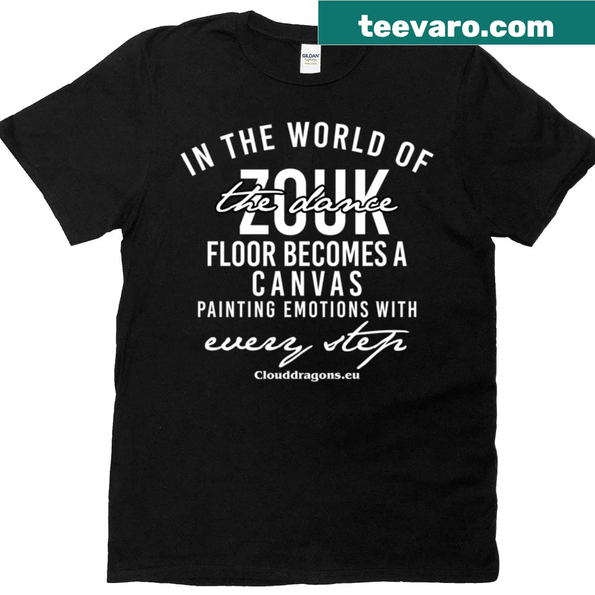 Dynamic dancer graphic celebrating Zouk dance style — on a men's t-shirt
