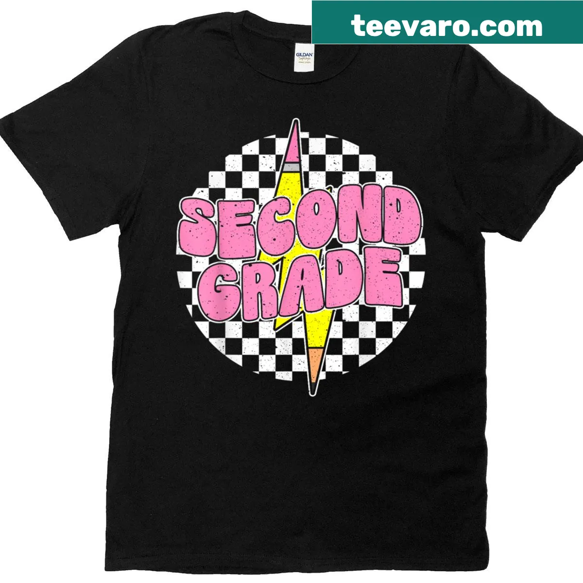 T-shirt with a lightning bolt and pencil design for a 2nd-grade teacher. — on a men's t-shirt