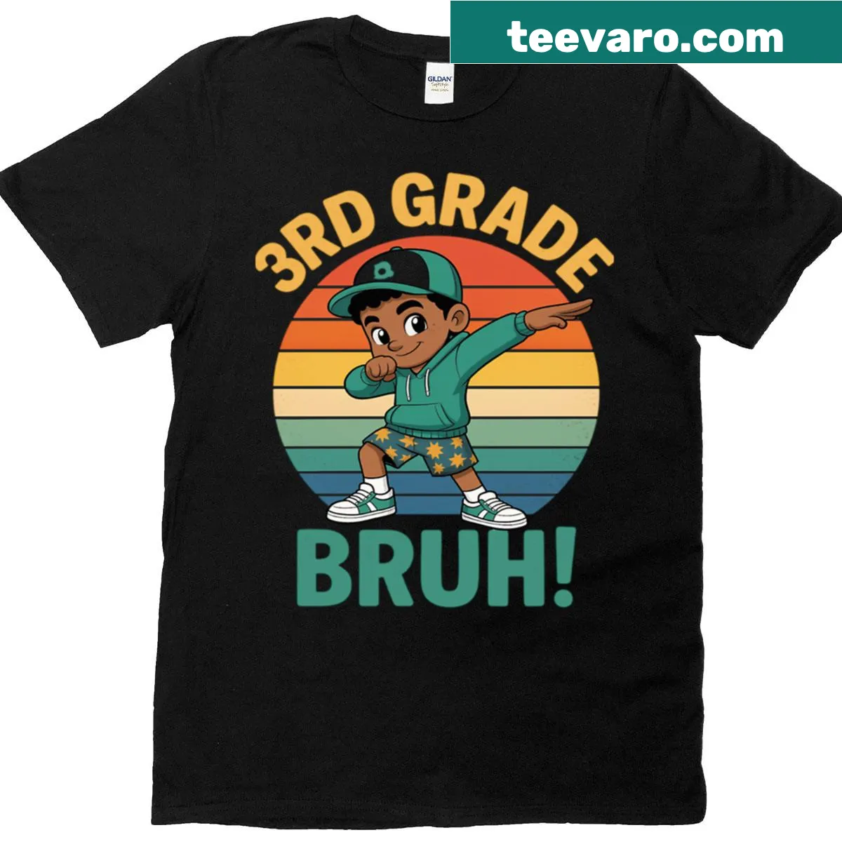 Dabbing boy graphic with '3rd Grade Bruh' text on T-shirt — on a men's t-shirt