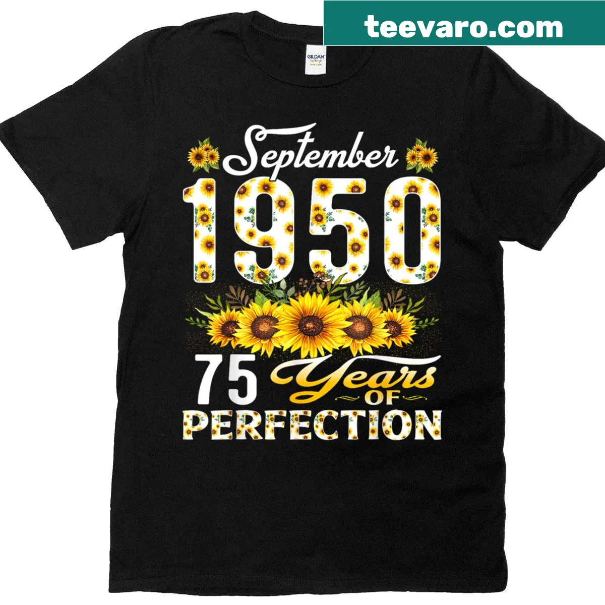 Floral 75th birthday design on T-shirt with '75 Years Old' text — on a men's t-shirt