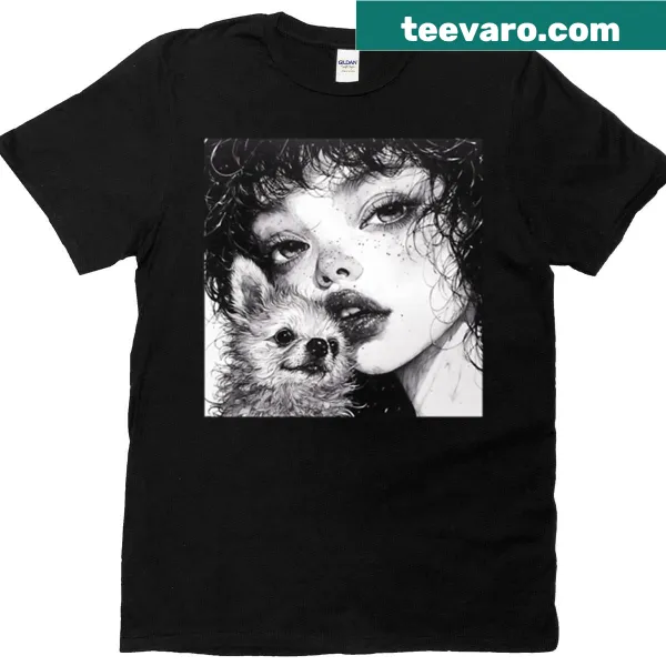 Illustrated T-shirt featuring a girl and her cute dog