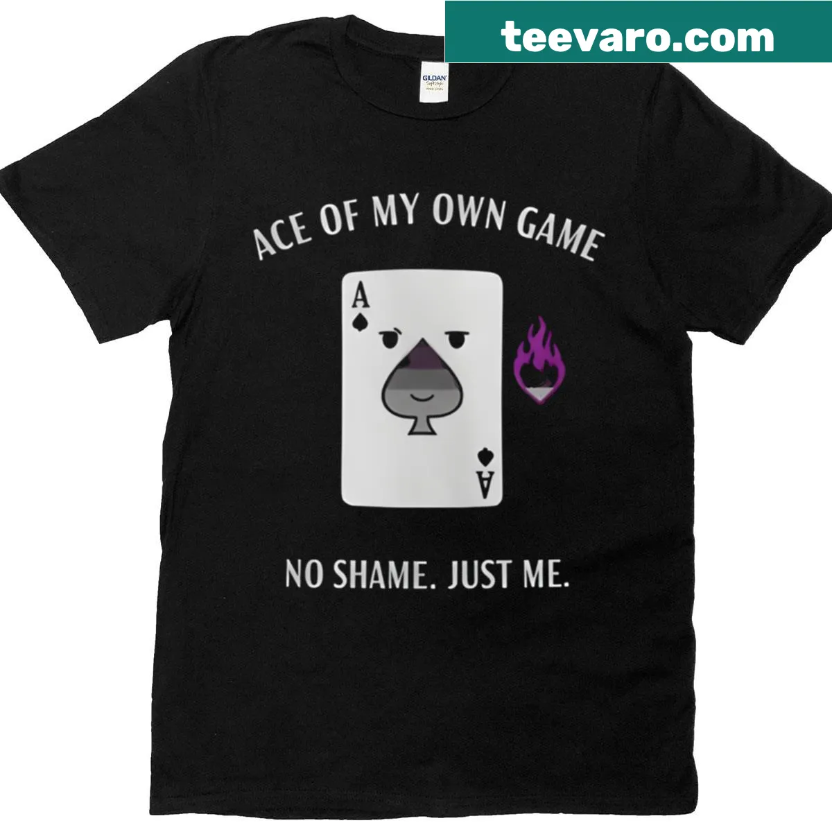 Asexual pride t-shirt with 'Ace Of My Own Game' phrase — on a men's t-shirt