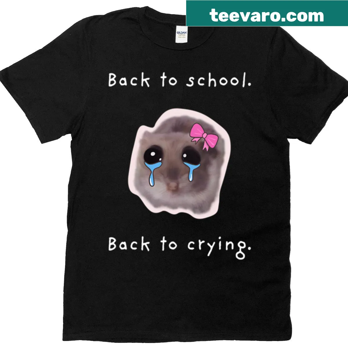 Funny hamster T-shirt with 'Back To School Back To Crying' text and cartoon design — on a men's t-shirt