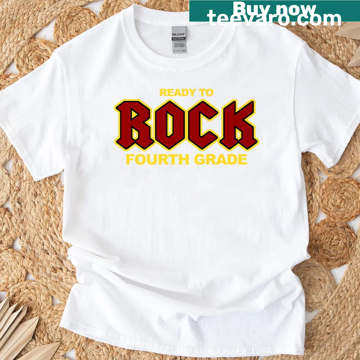 Funny 'Ready To Rock The Fourth Grade' back to school t-shirt — on a men's t-shirt