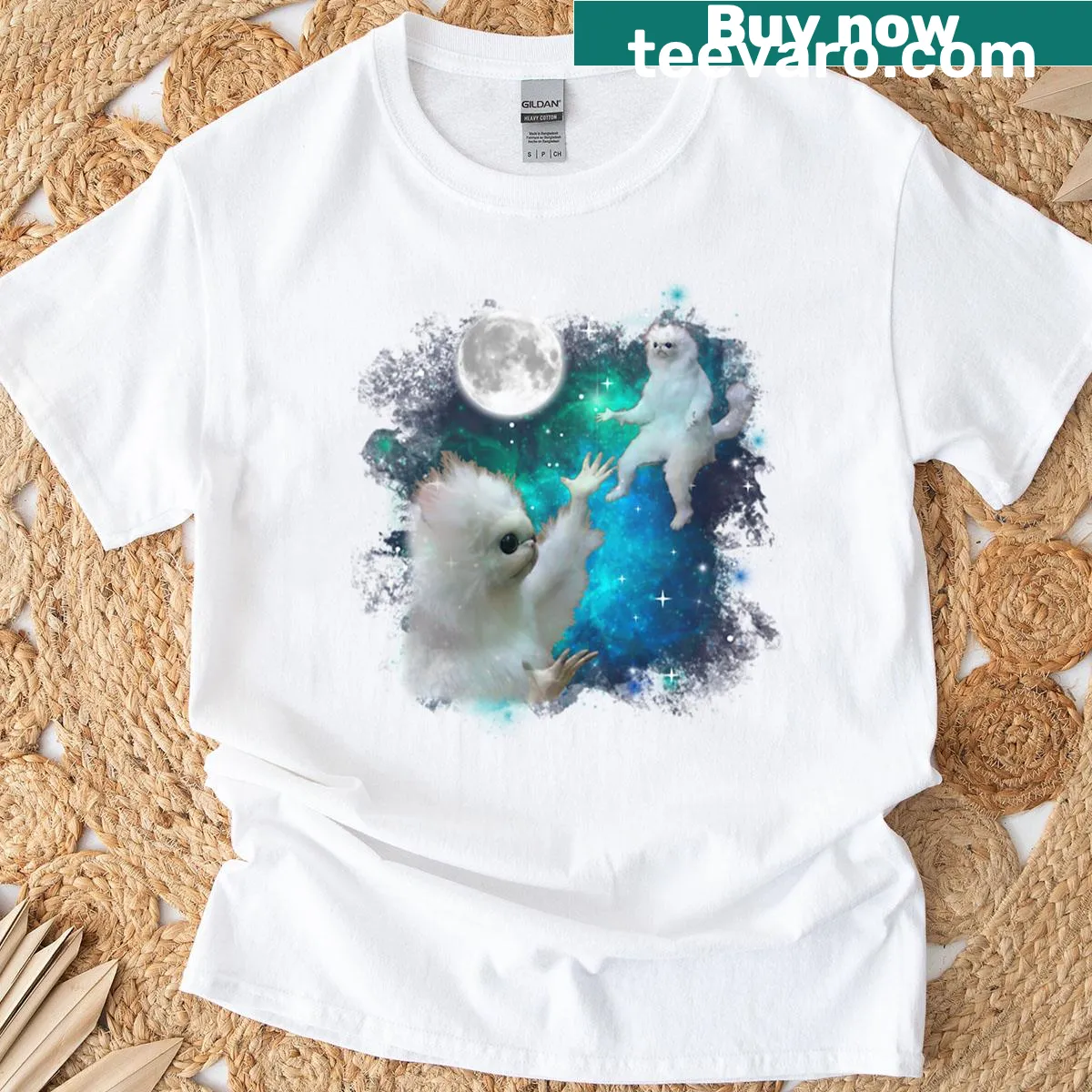 T-shirt featuring a humorous bad taxidermy cat design — on a men's t-shirt