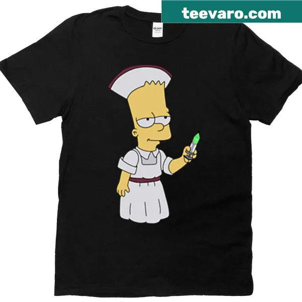 Bart Simpson dressed as a nurse on a humorous T-shirt