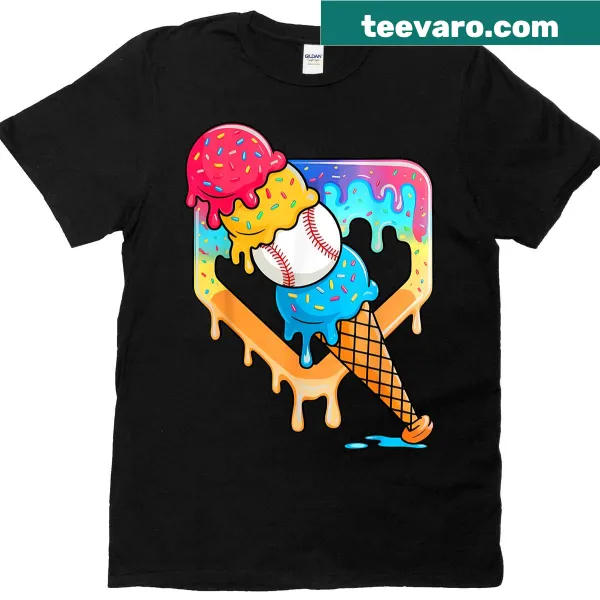 Youth t-shirt with playful baseball and ice cream cone design